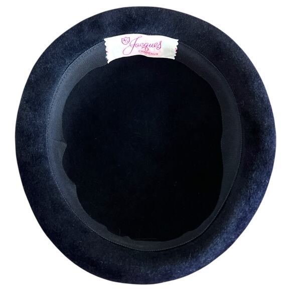 Vintage 1950s Navy Fur Felt Derby Bowler Hat Jacques Chapeaux main image 4